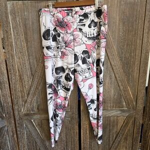 Gearbunch Leggings Women's Size 3XL White Pink Black‎ Floral Skull Graphics